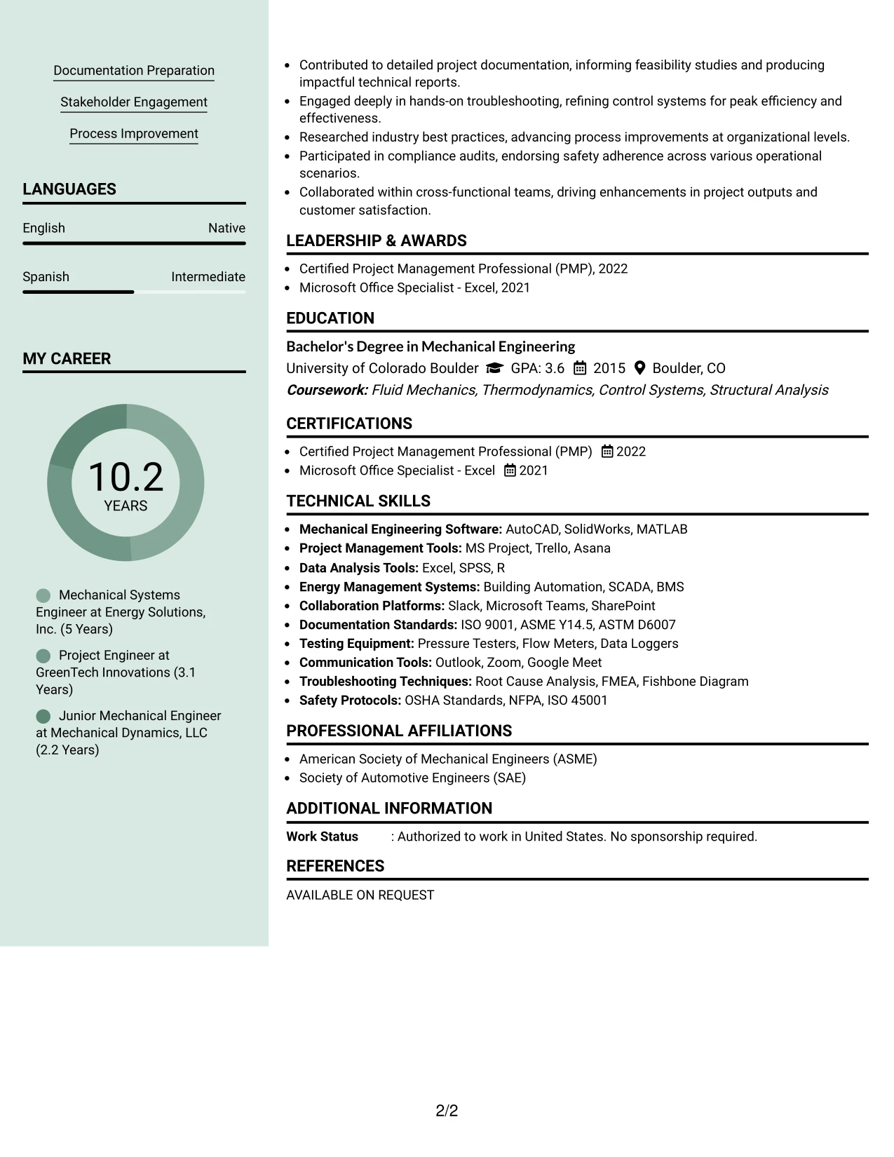 Resume Example Page 2