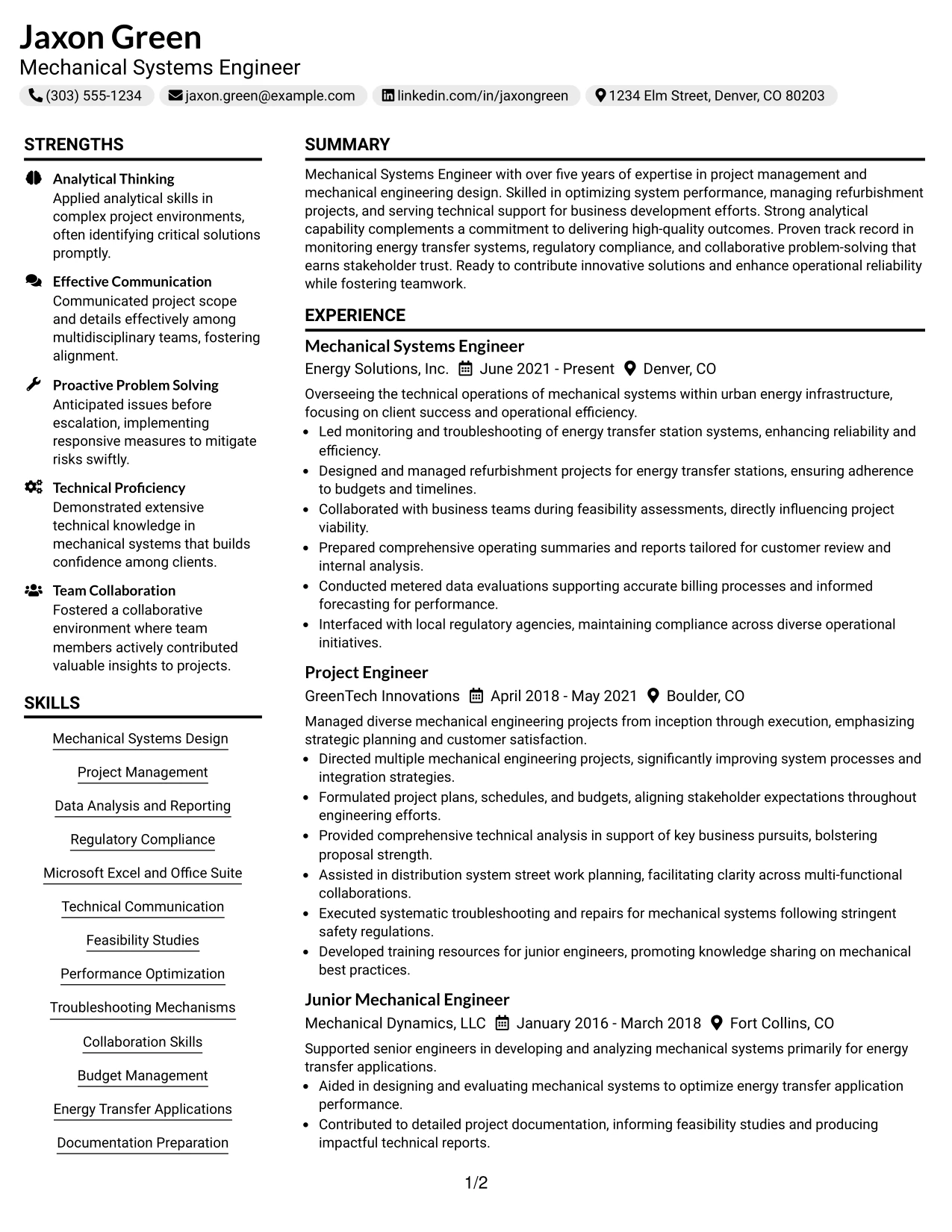 Resume Example Page 1
