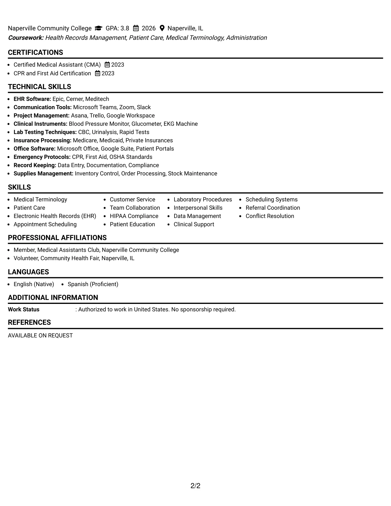 Resume Example Page 2