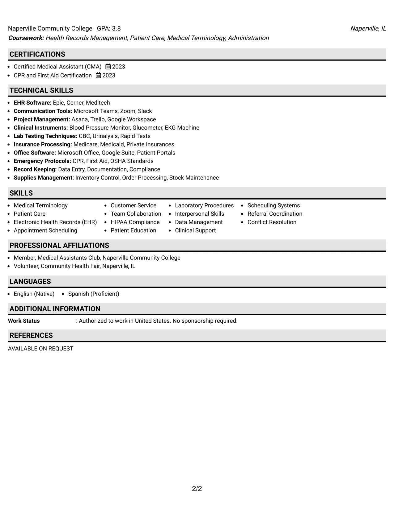 Resume Example Page 2