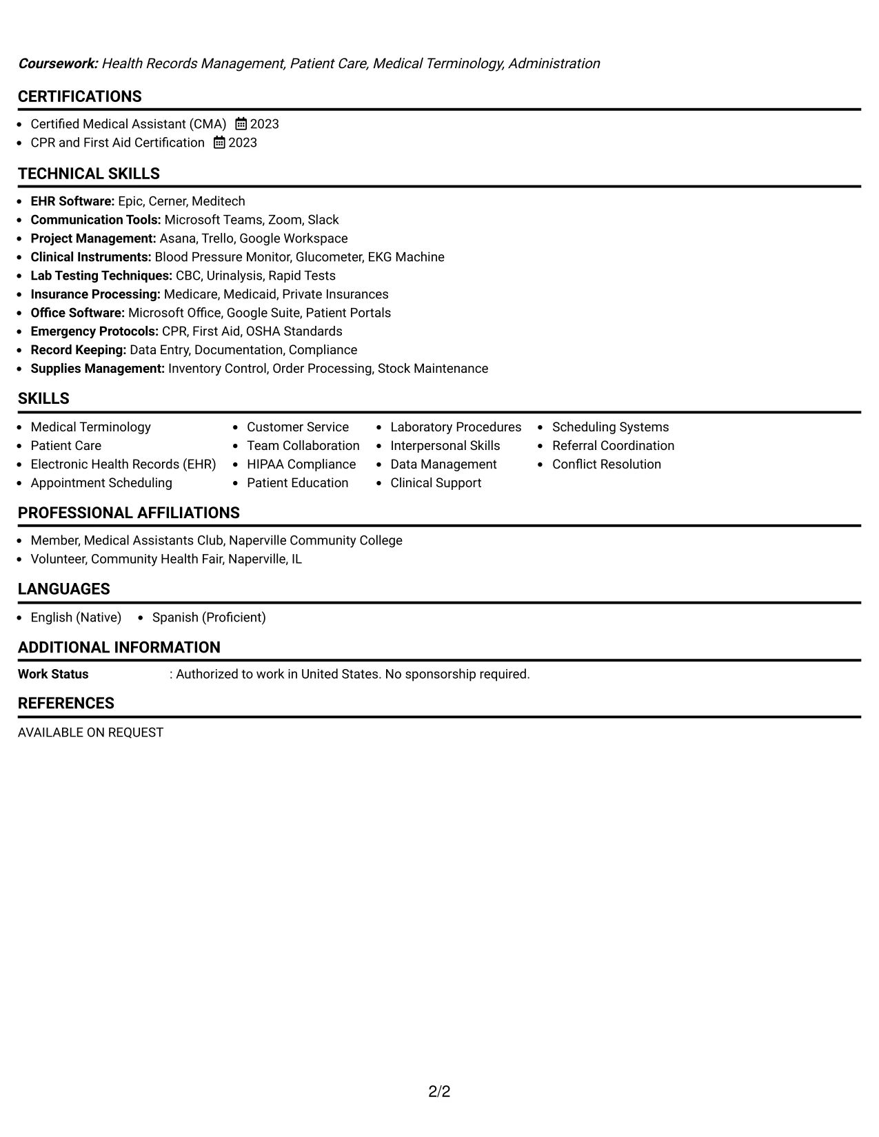 Resume Example Page 2