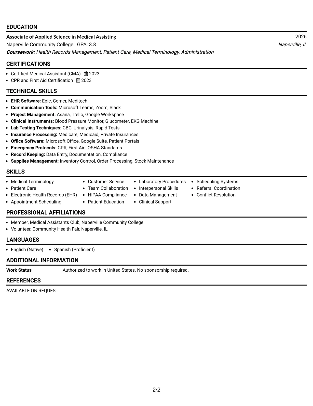 Resume Example Page 2