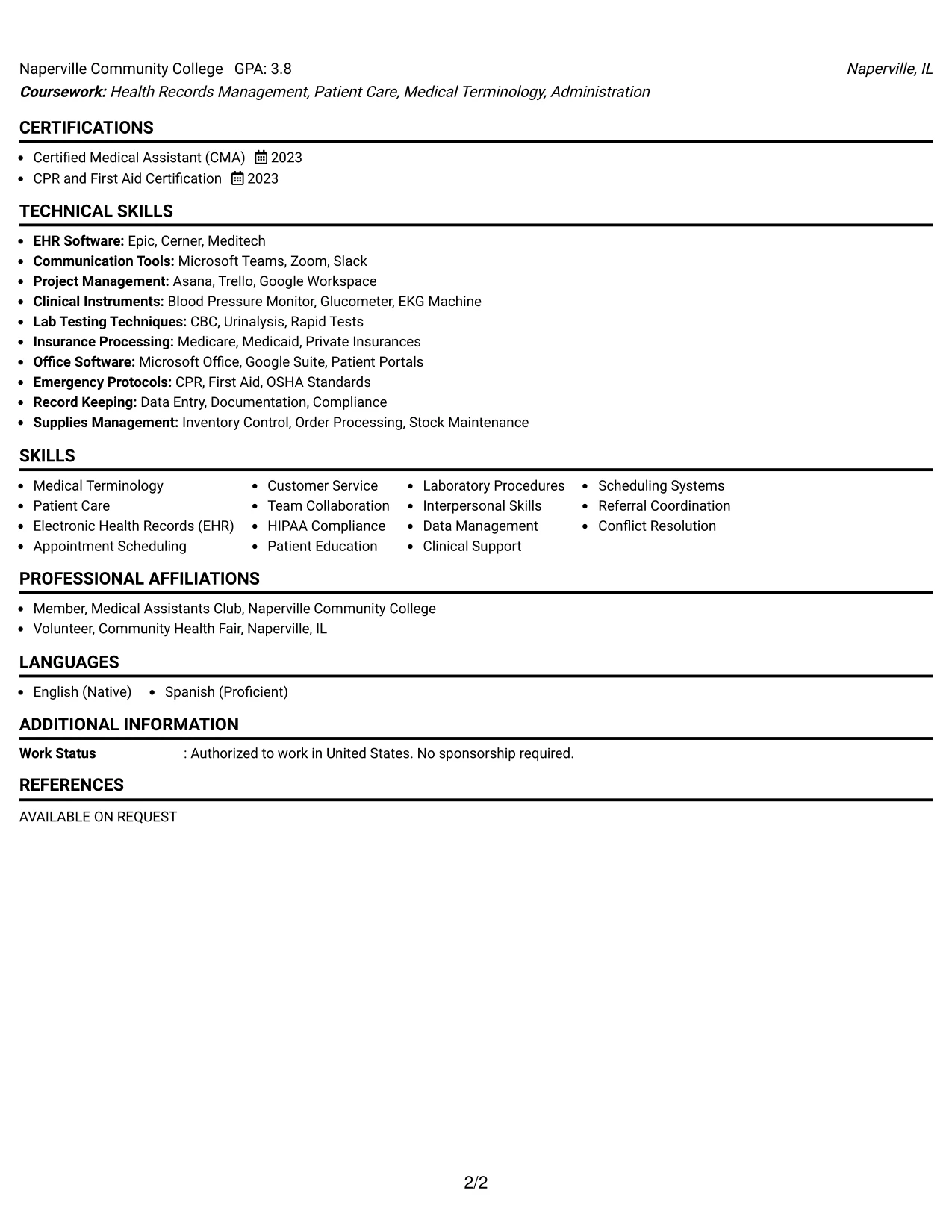 Resume Example Page 2