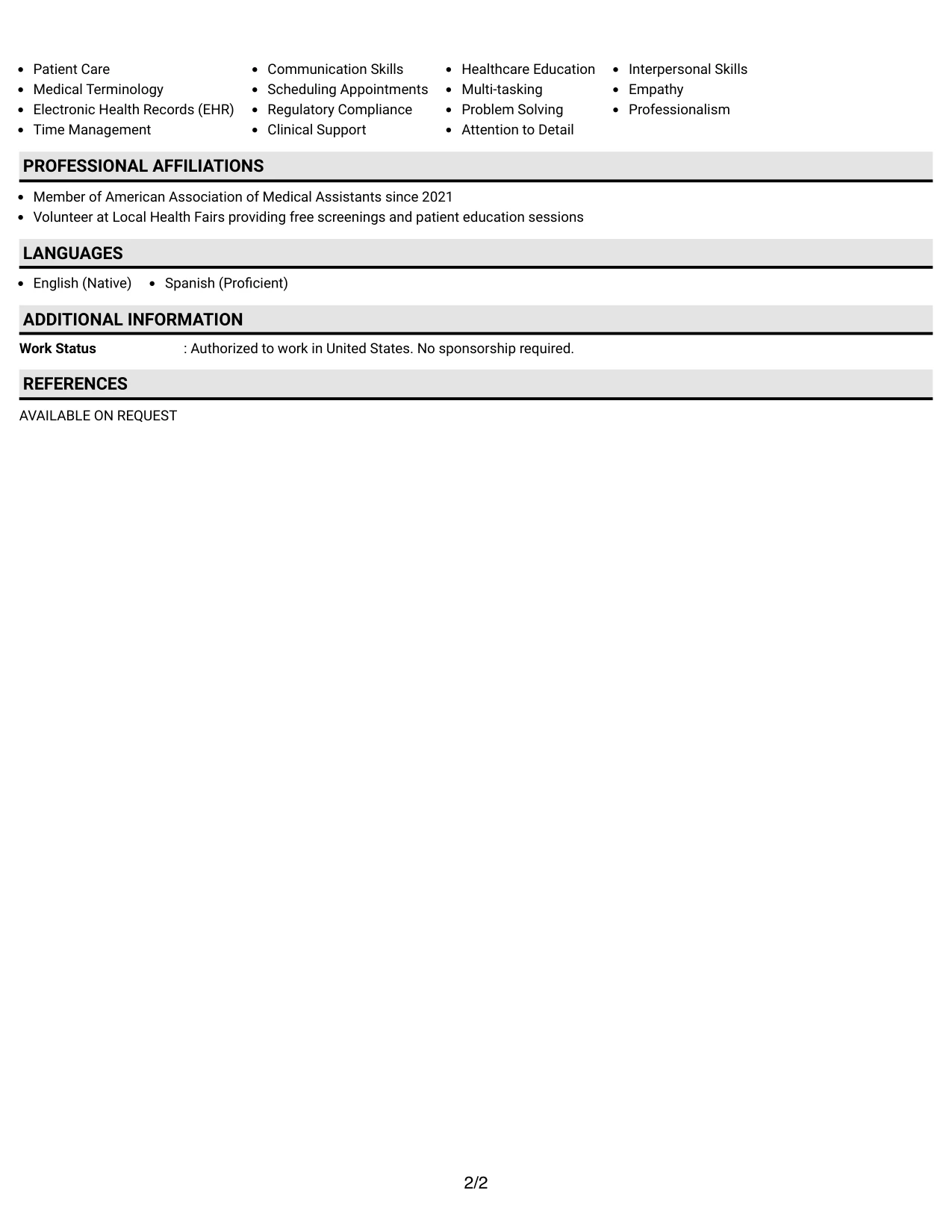 Resume Example Page 2