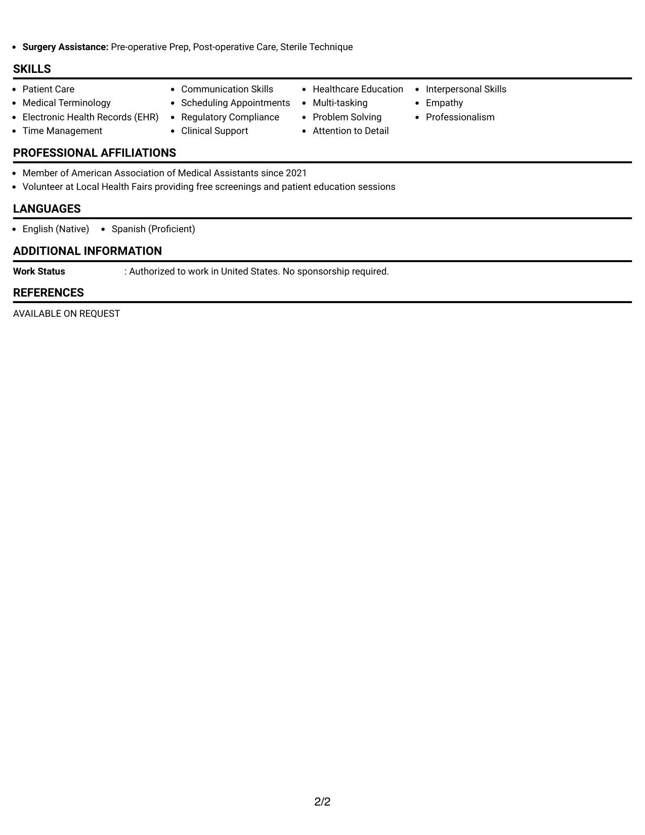 Resume Example Page 2