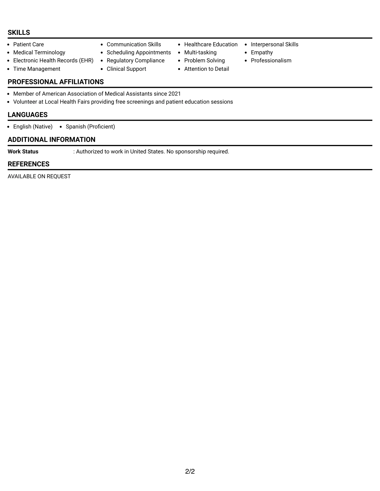 Resume Example Page 2