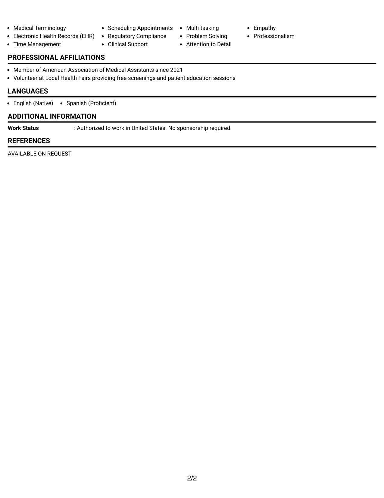 Resume Example Page 2