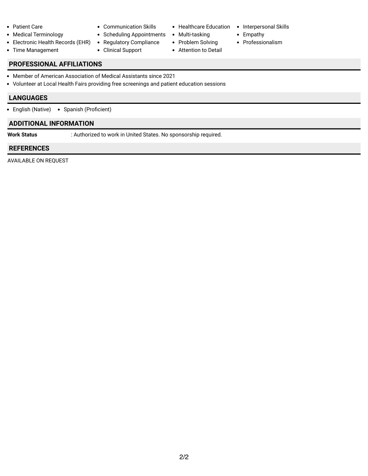 Resume Example Page 2