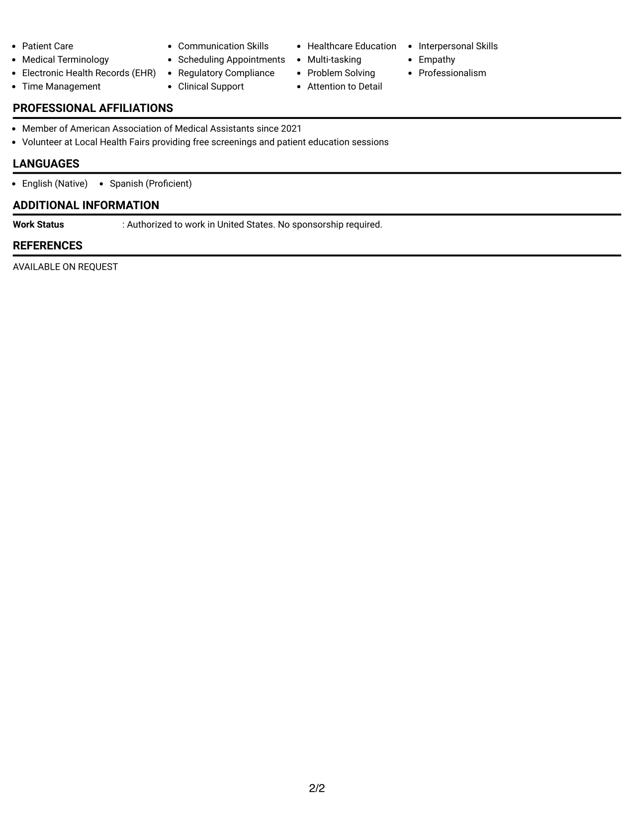 Resume Example Page 2