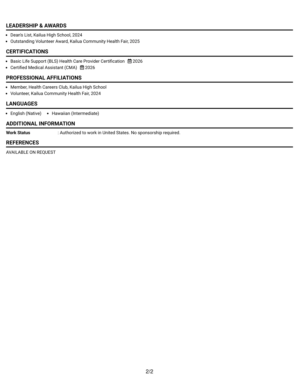 Resume Example Page 2