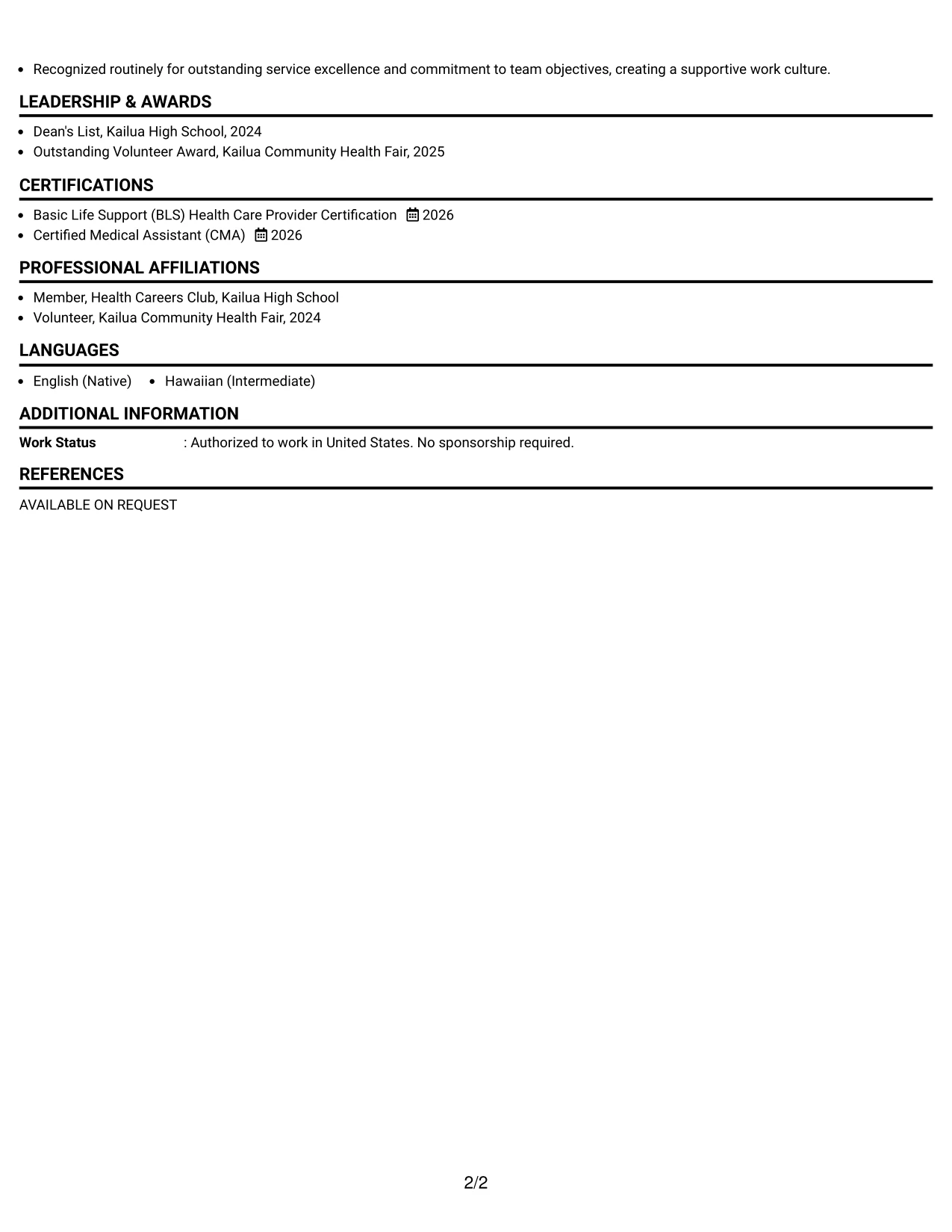Resume Example Page 2