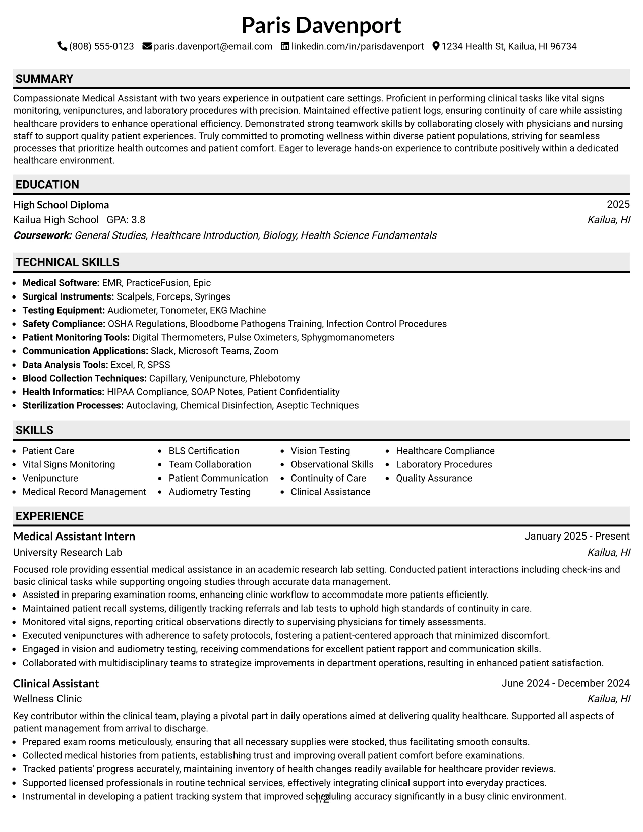 Resume Example Page 1