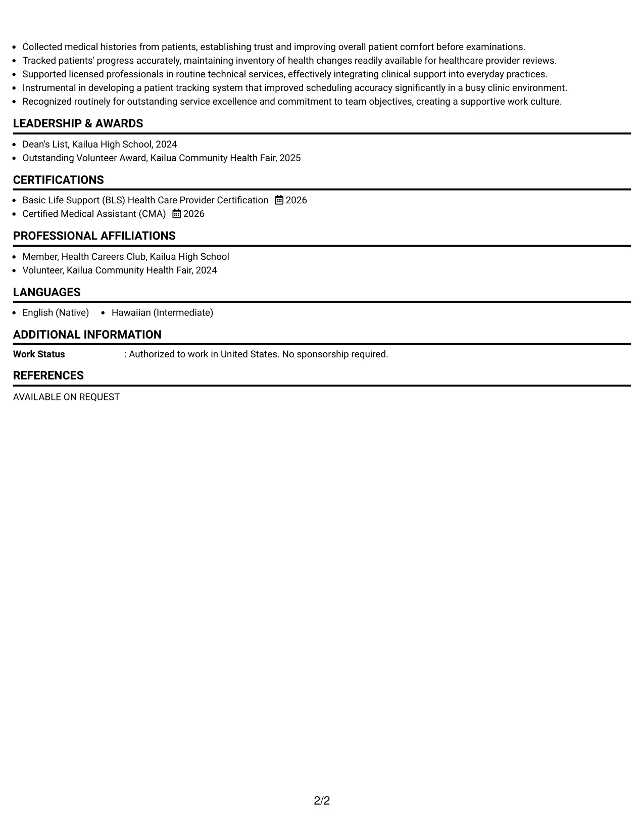 Resume Example Page 2