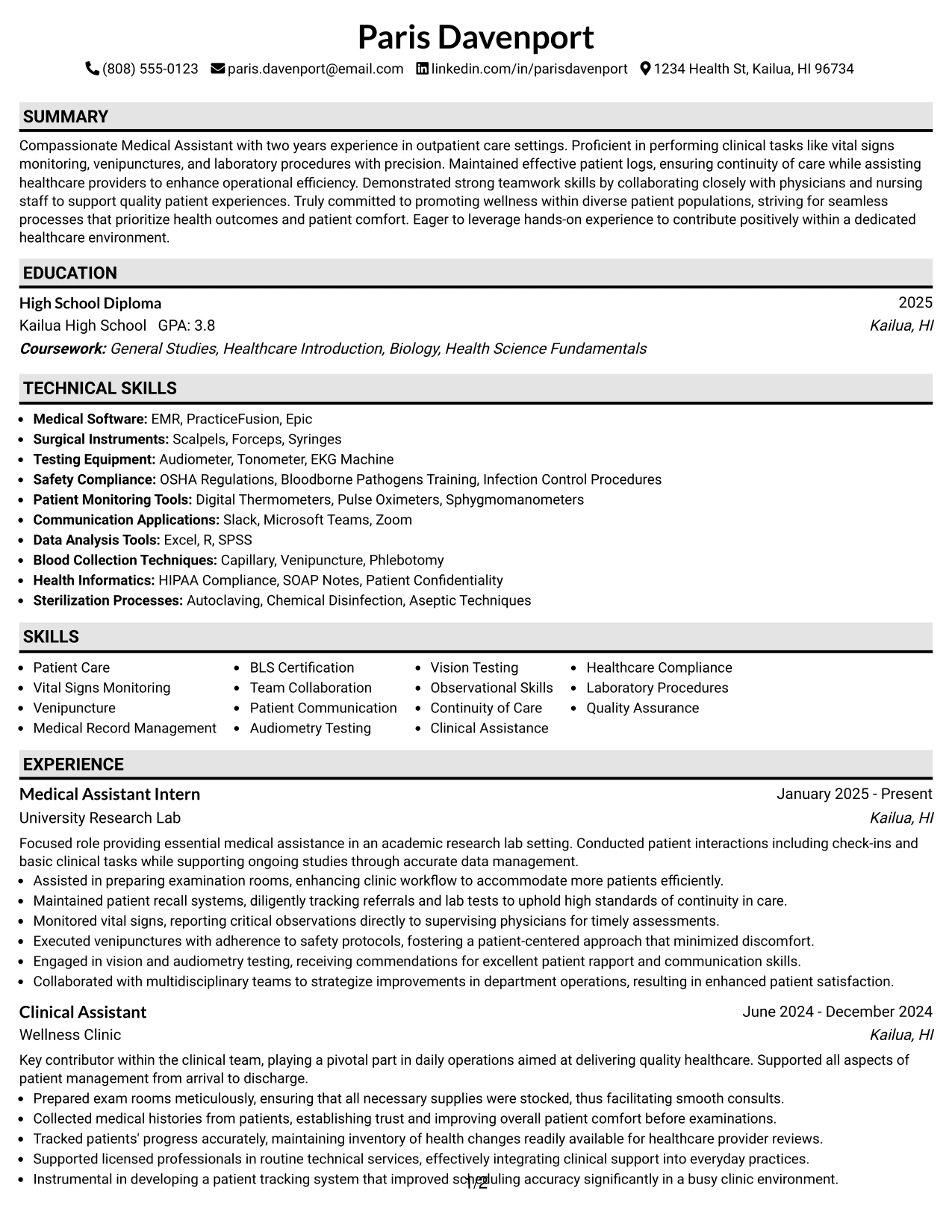Resume Example Page 1