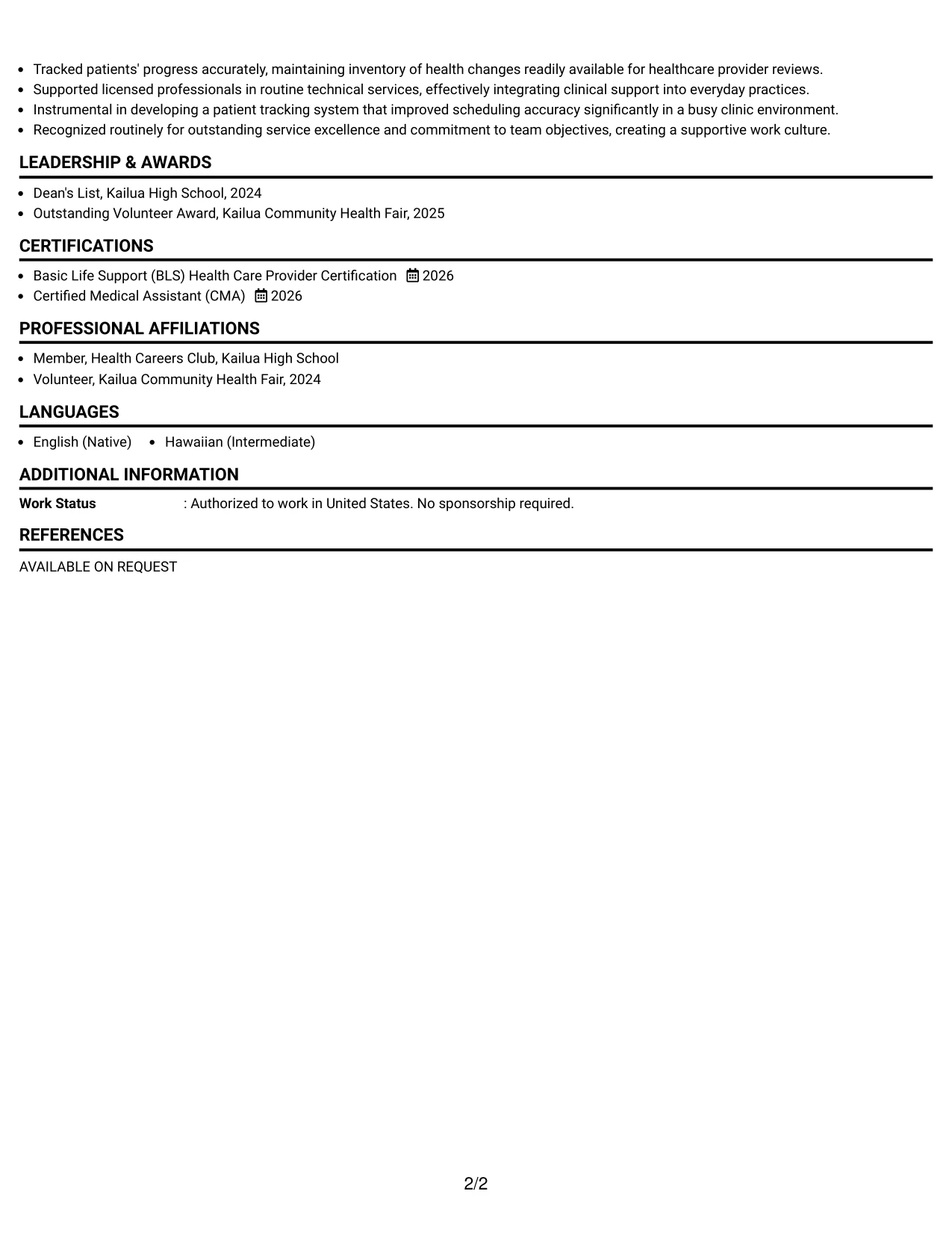 Resume Example Page 2