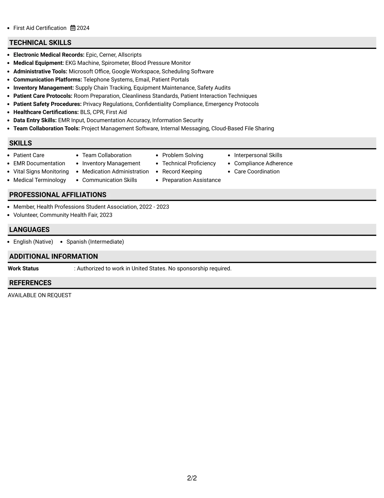 Resume Example Page 2