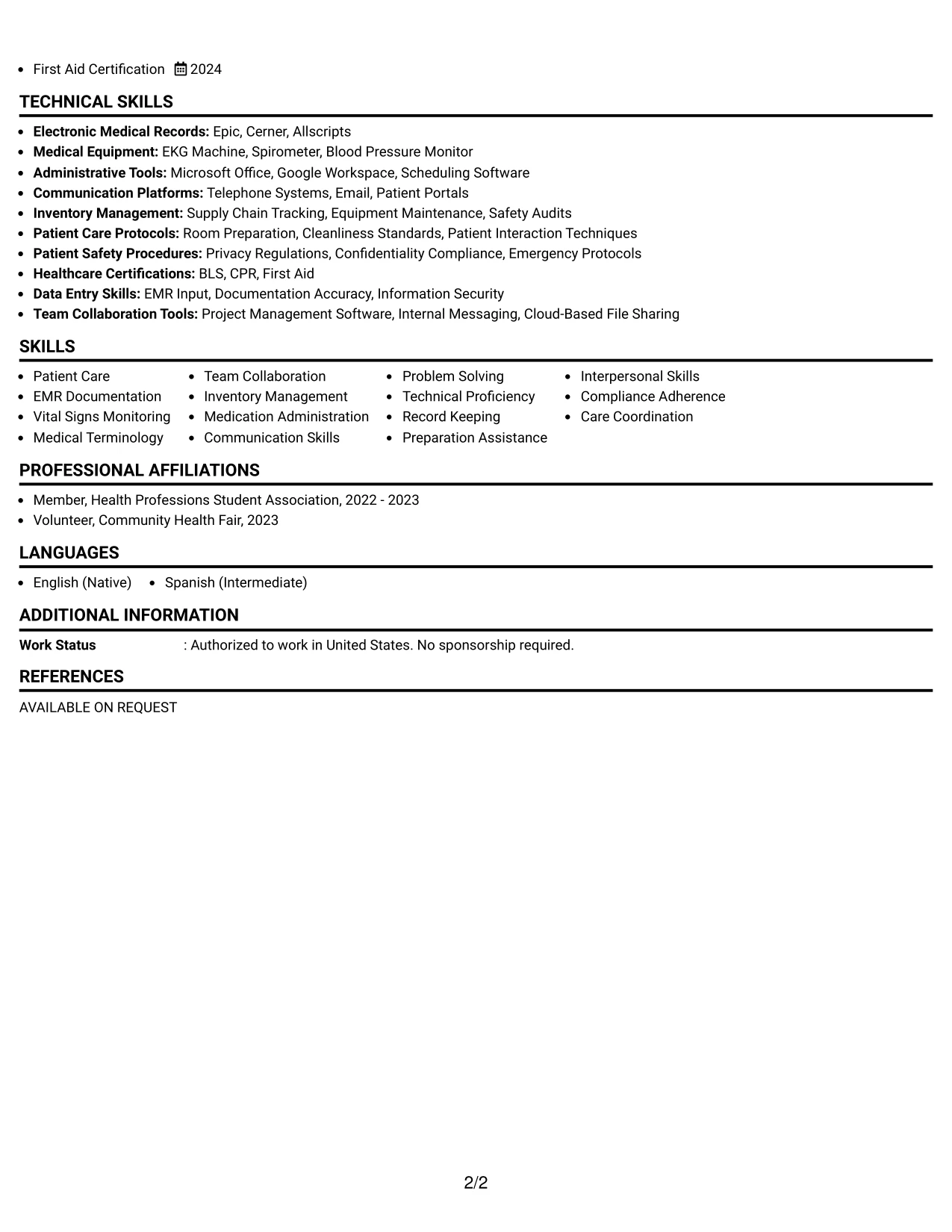 Resume Example Page 2