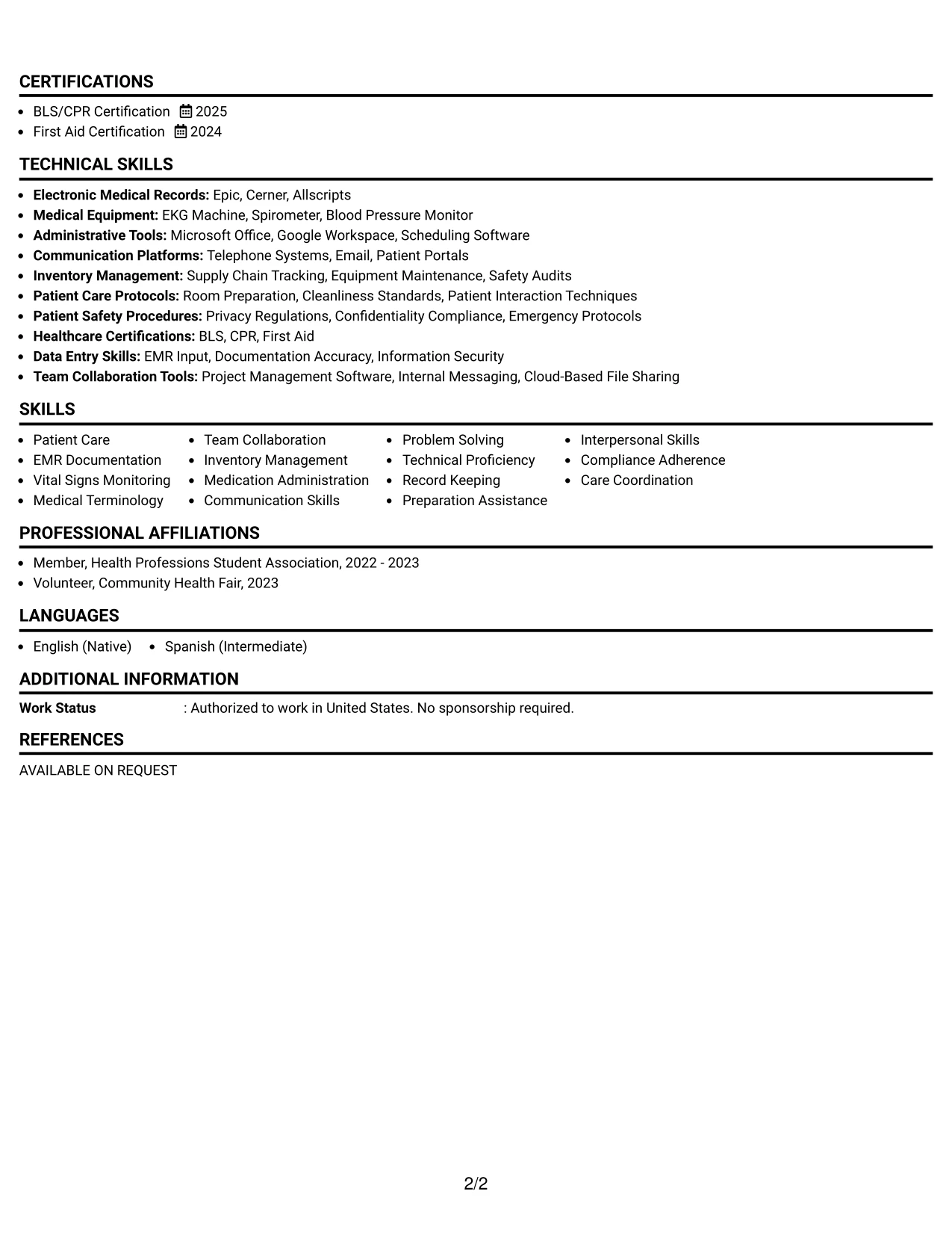 Resume Example Page 2