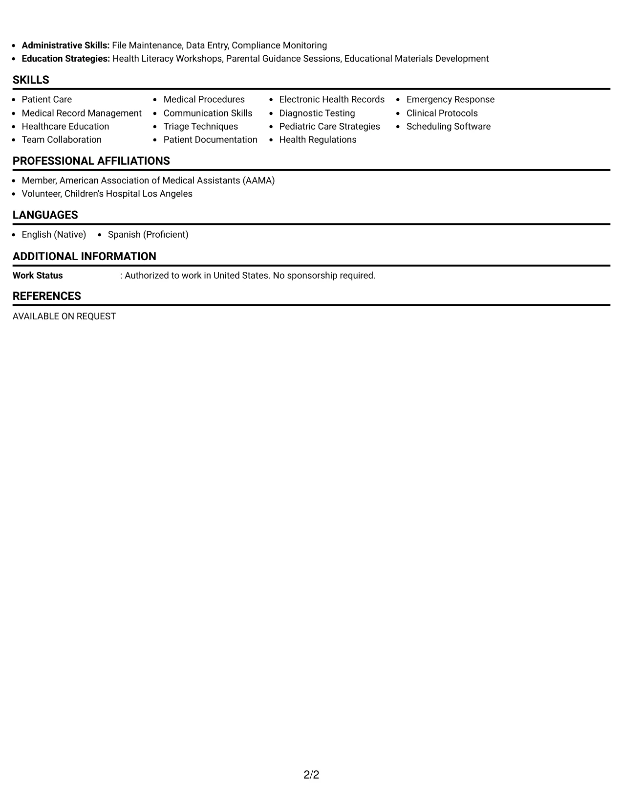 Resume Example Page 2