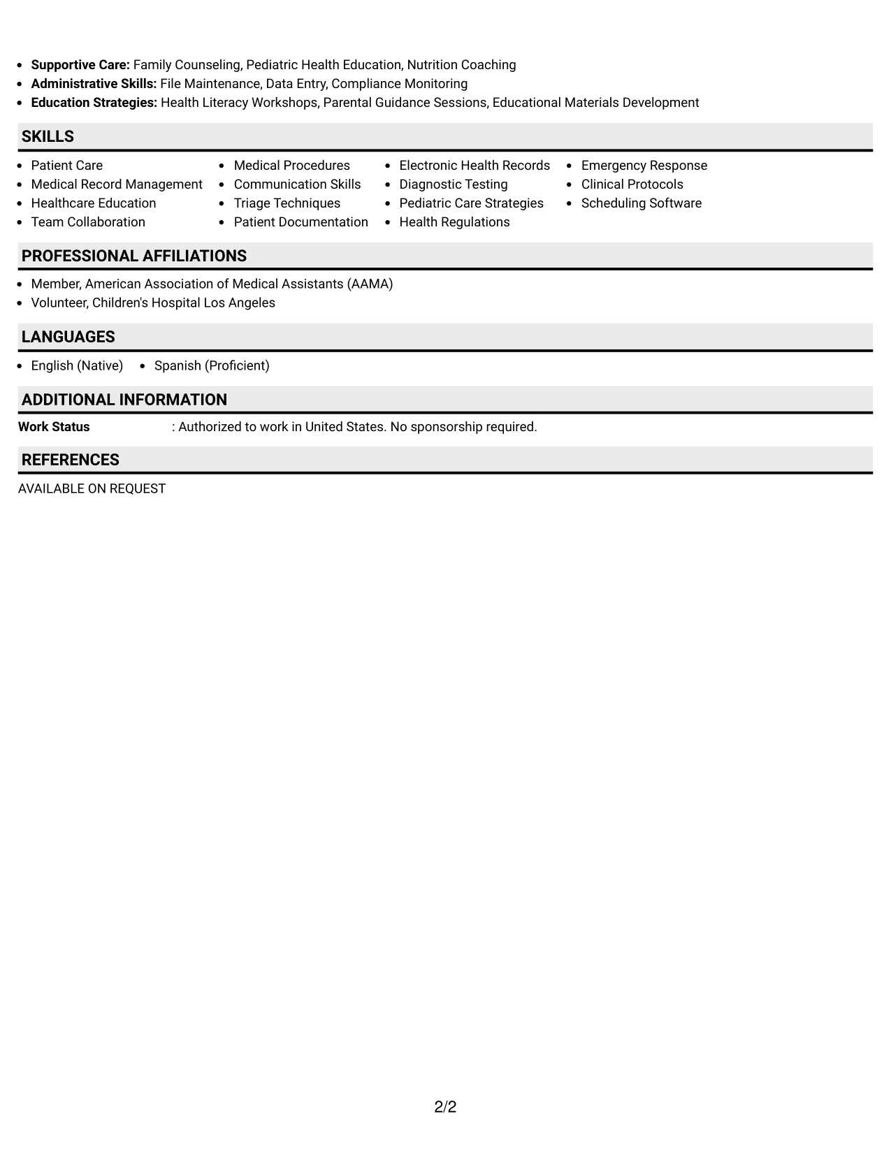 Resume Example Page 2