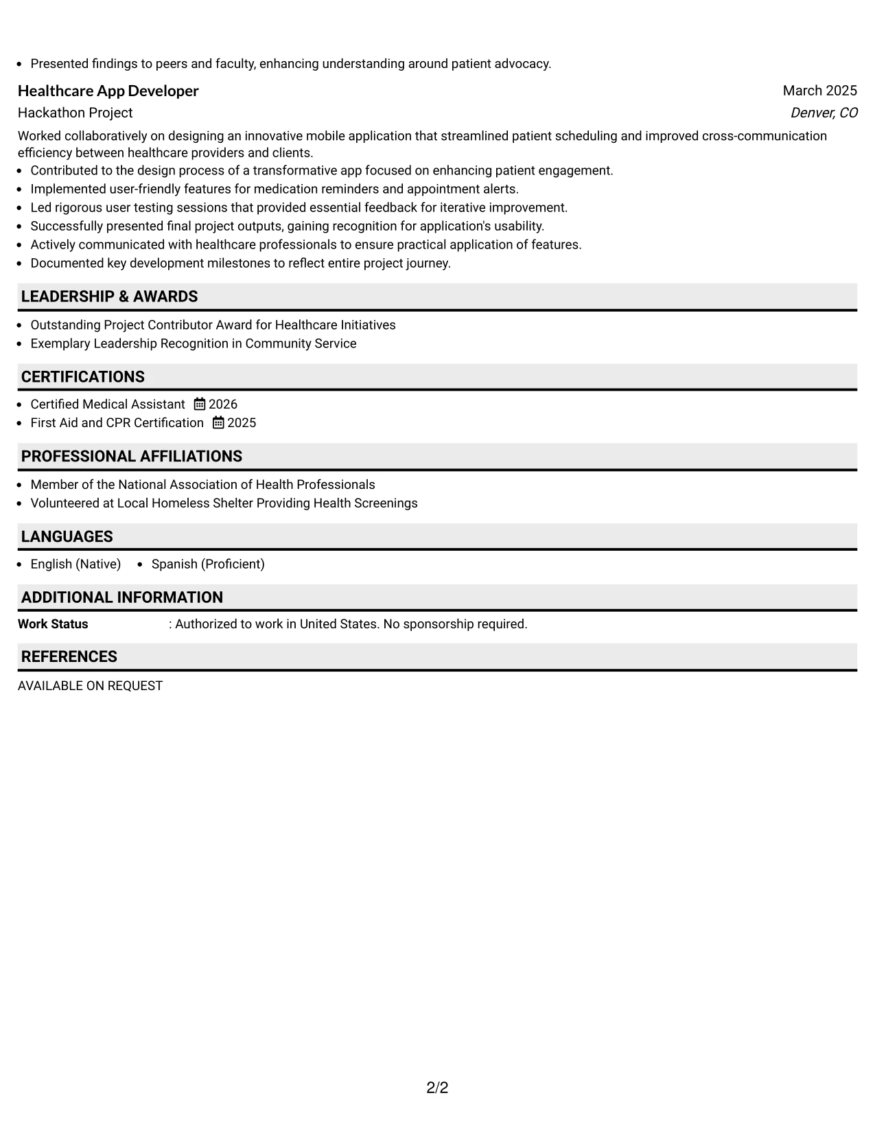 Resume Example Page 2
