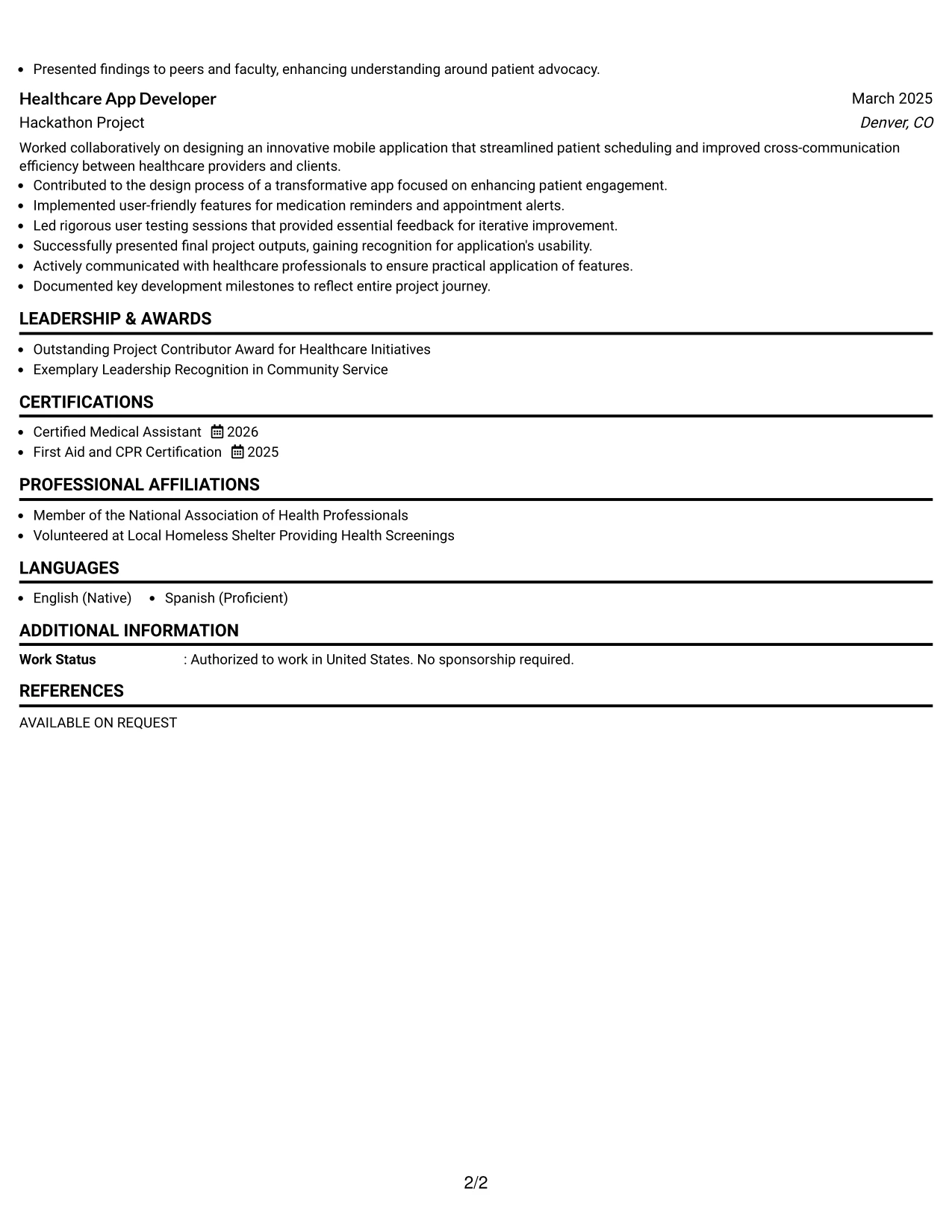 Resume Example Page 2