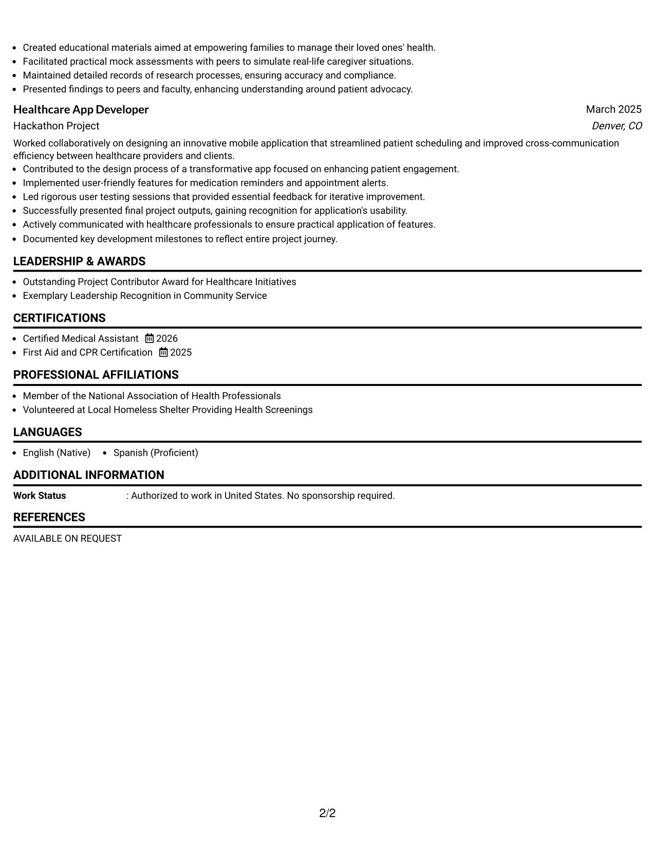 Resume Example Page 2