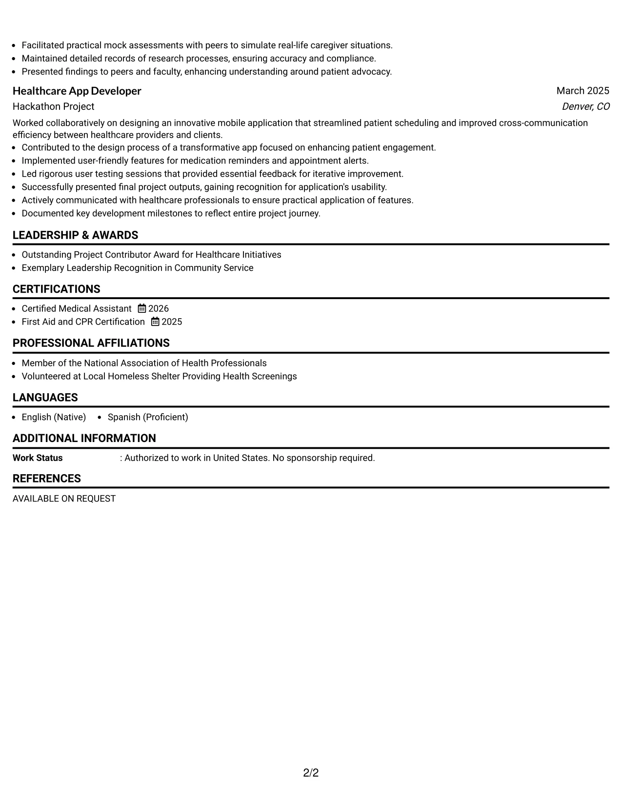 Resume Example Page 2