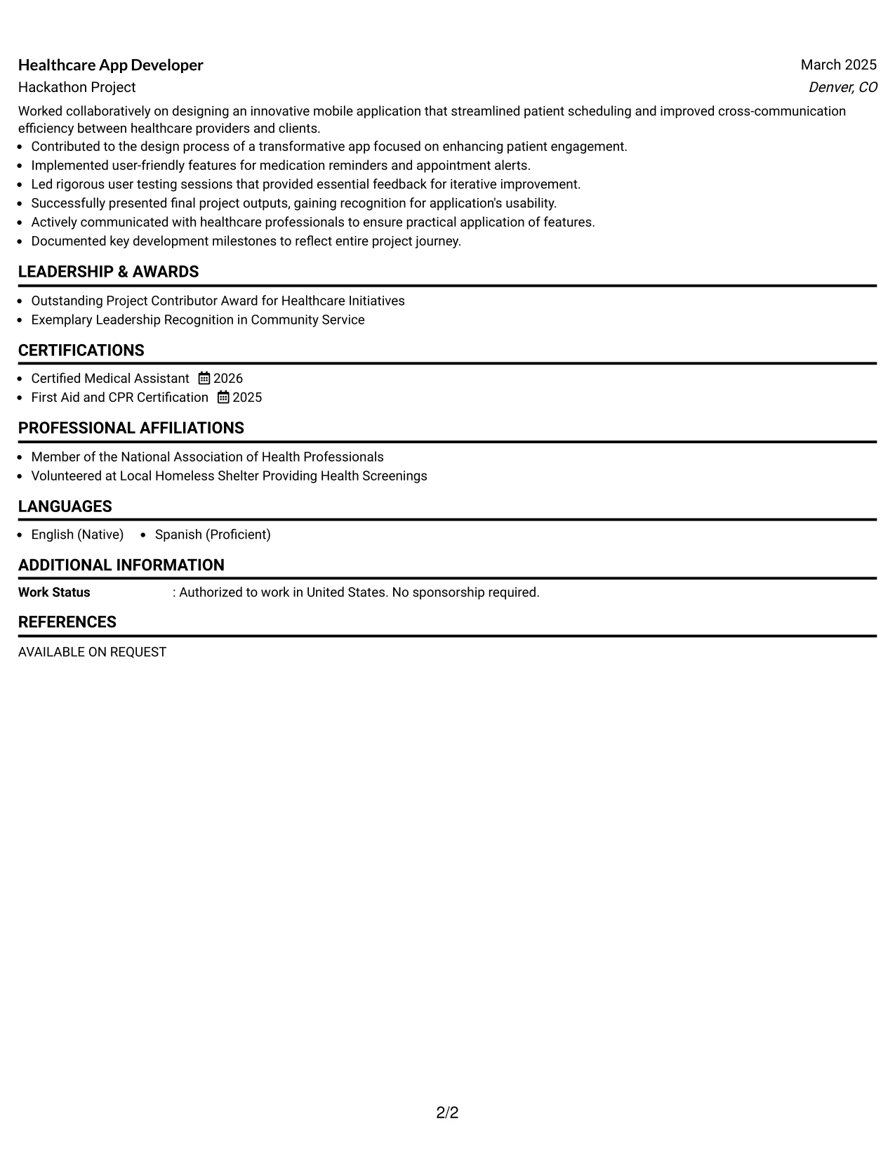 Resume Example Page 2