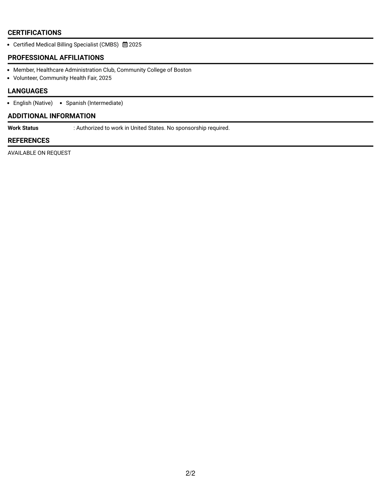 Resume Example Page 2
