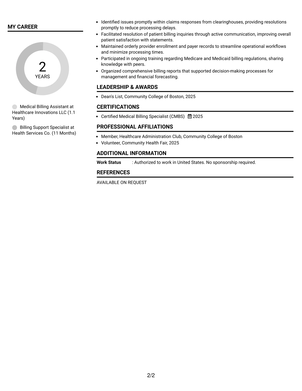Resume Example Page 2