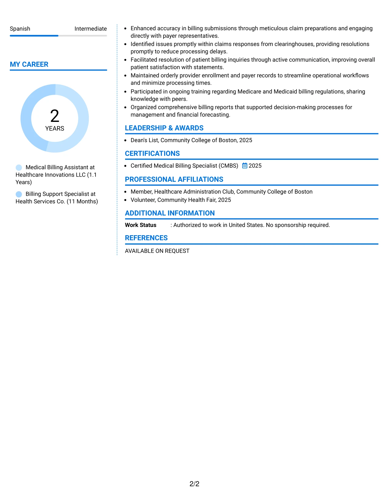 Resume Example Page 2