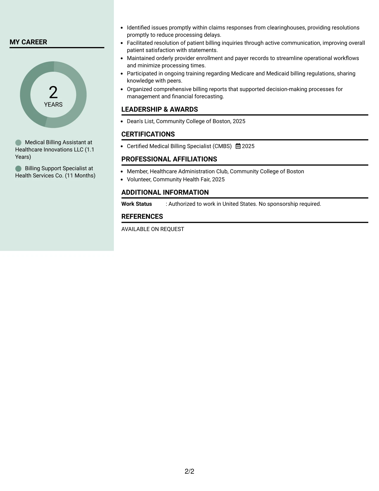 Resume Example Page 2