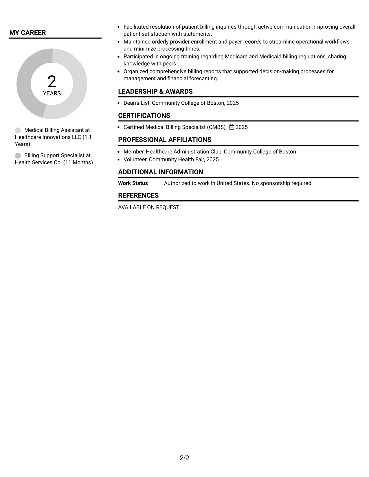 Resume Example Page 2