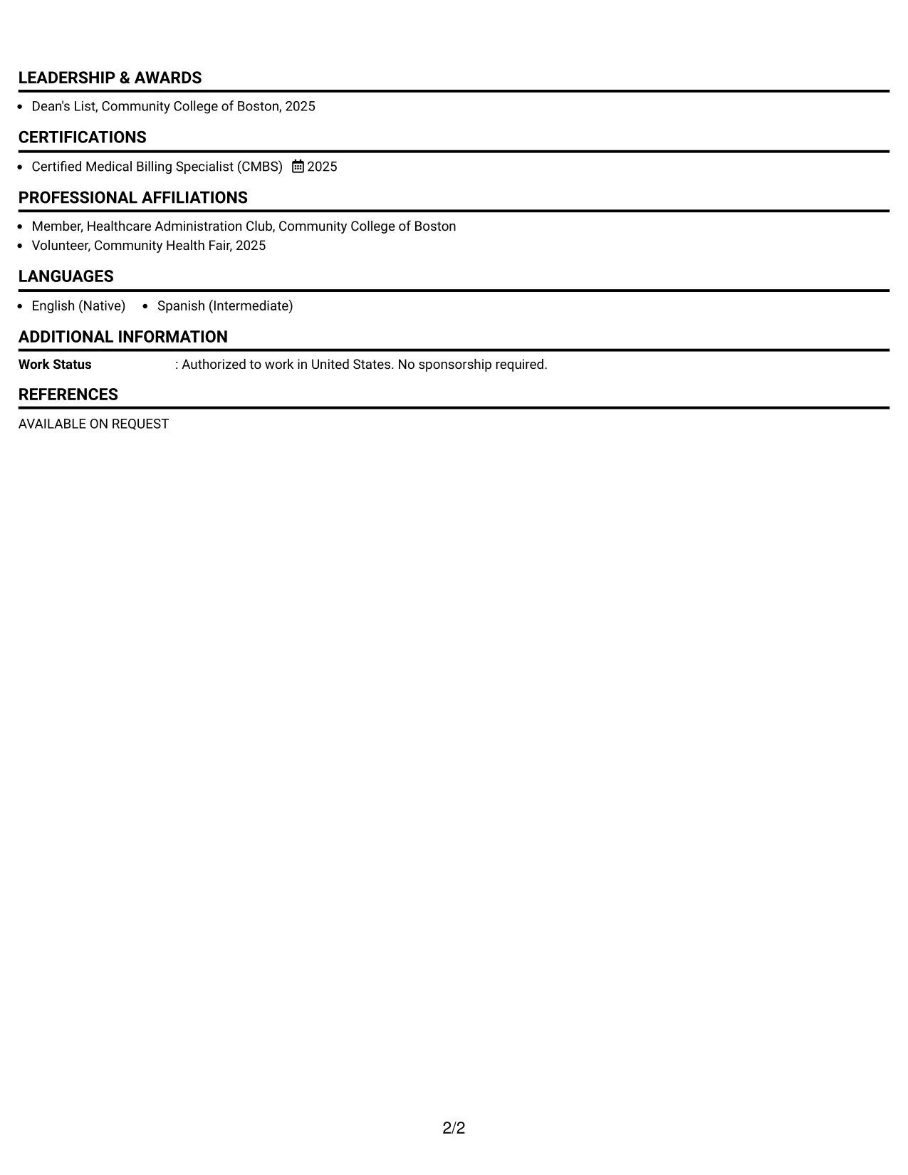 Resume Example Page 2