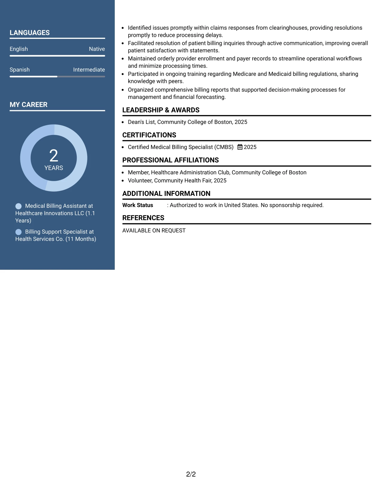 Resume Example Page 2