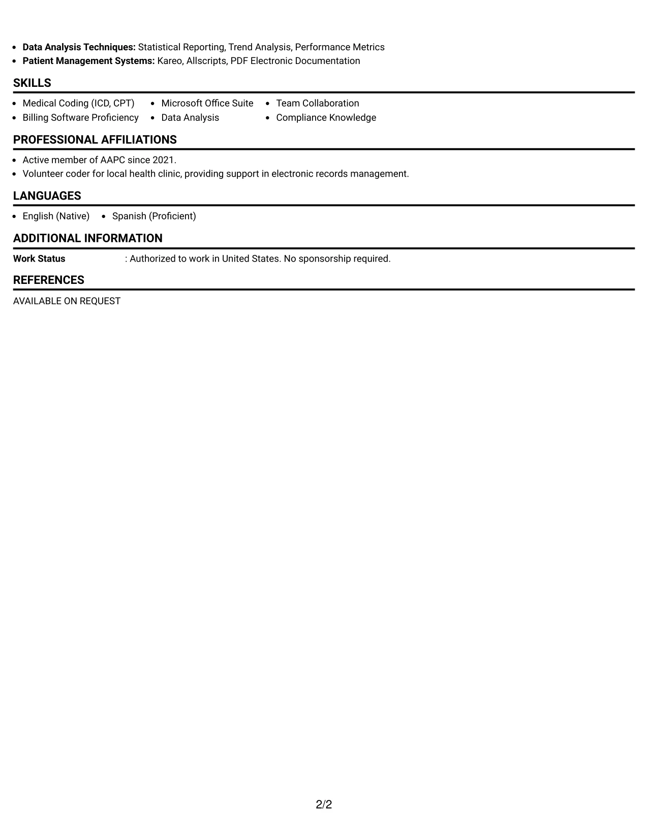 Resume Example Page 2
