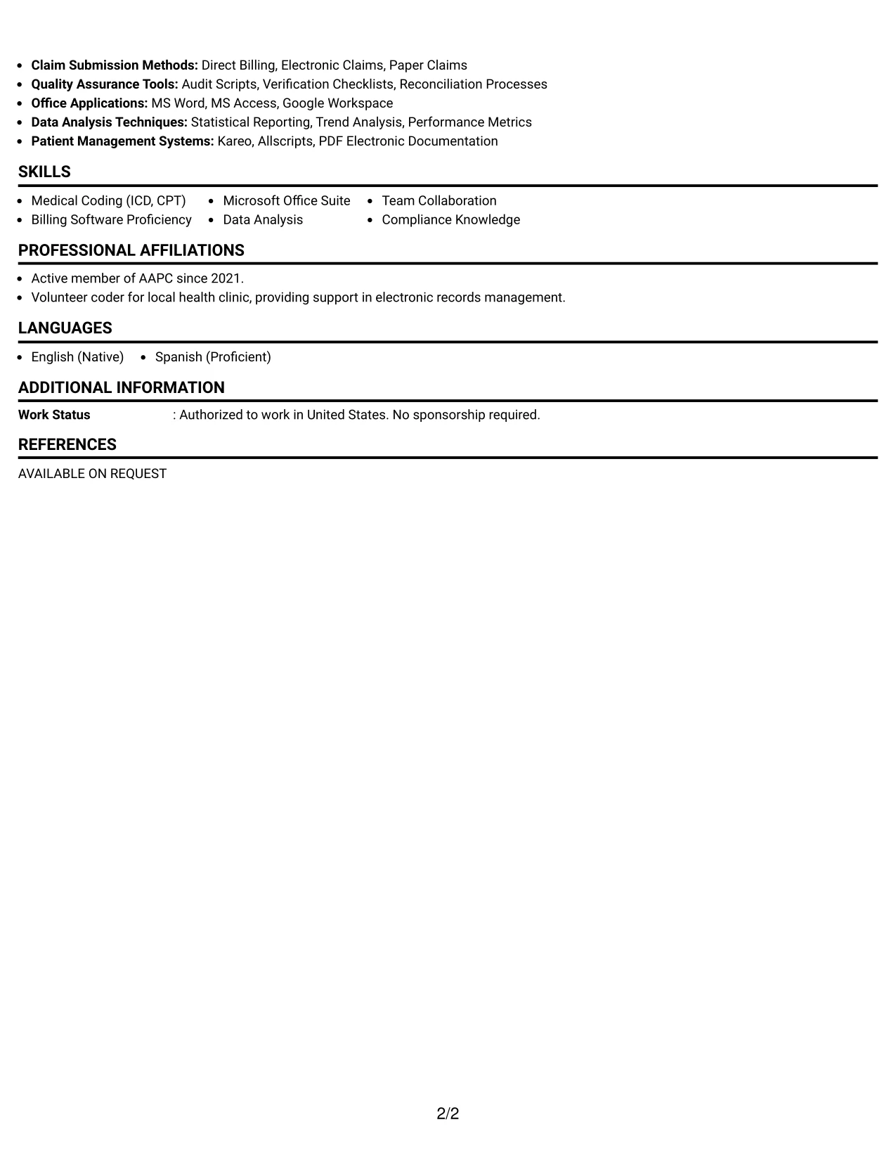 Resume Example Page 2