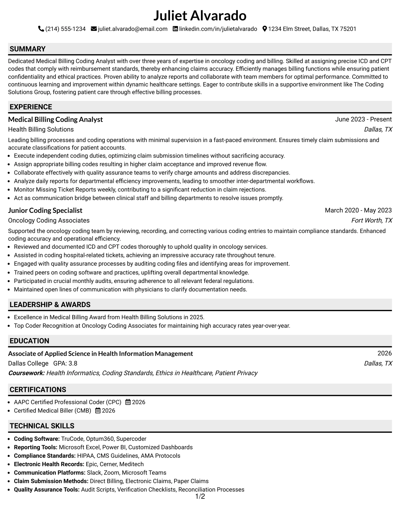 Resume Example Page 1
