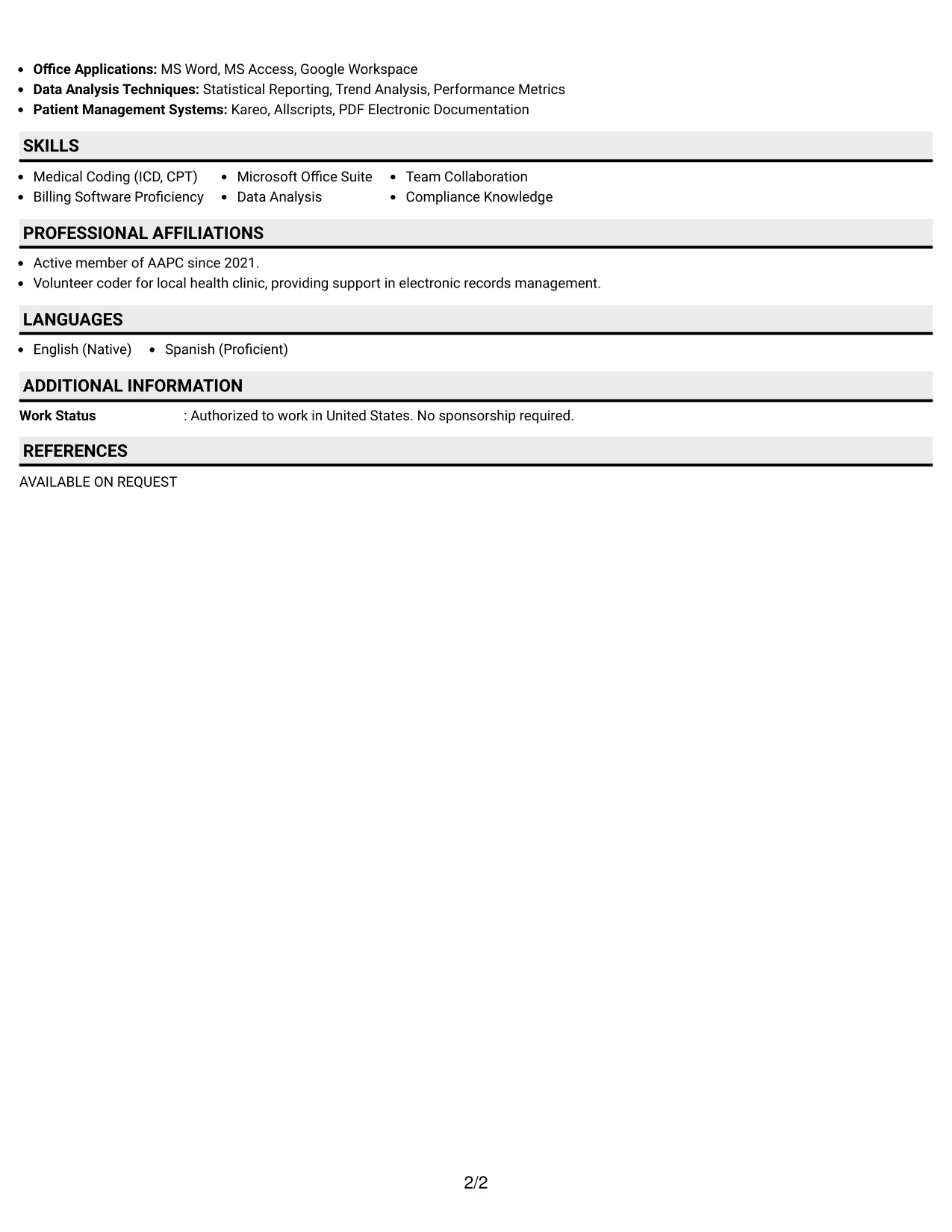 Resume Example Page 2