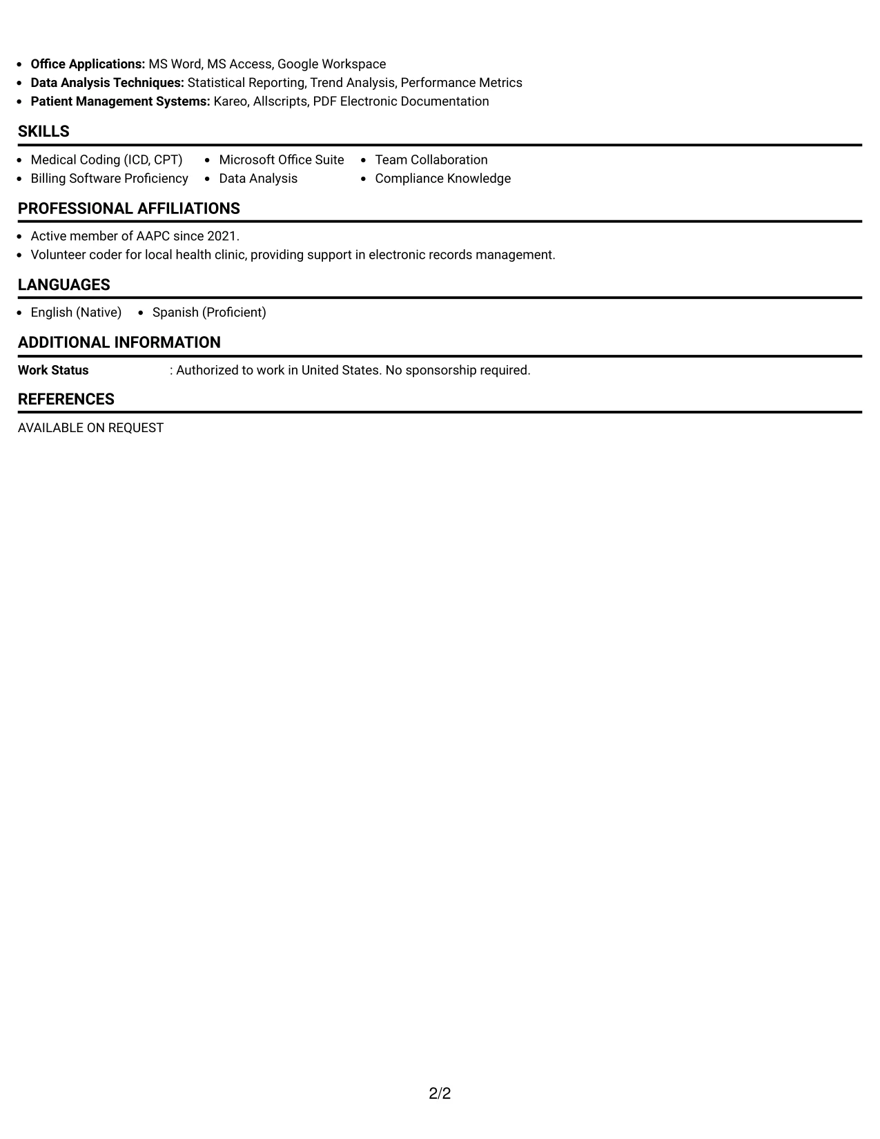 Resume Example Page 2