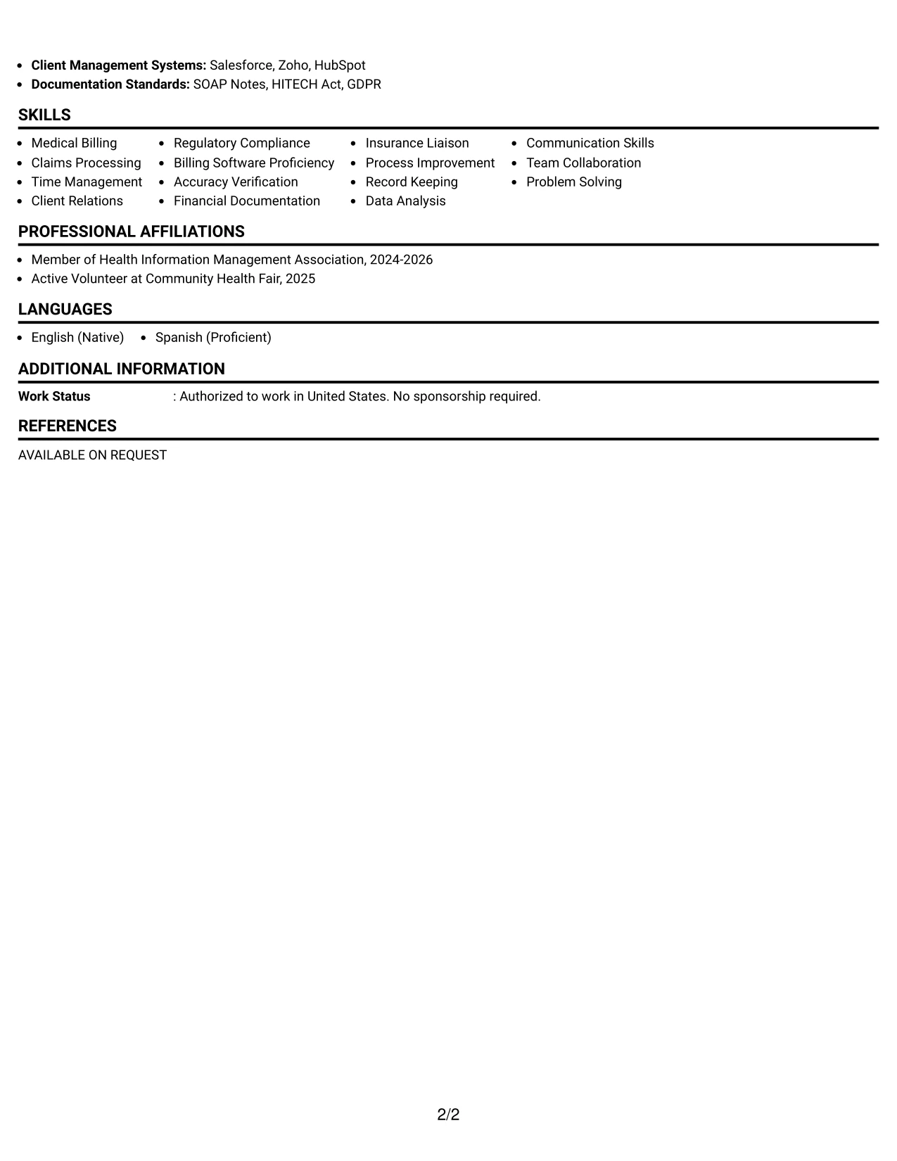 Resume Example Page 2