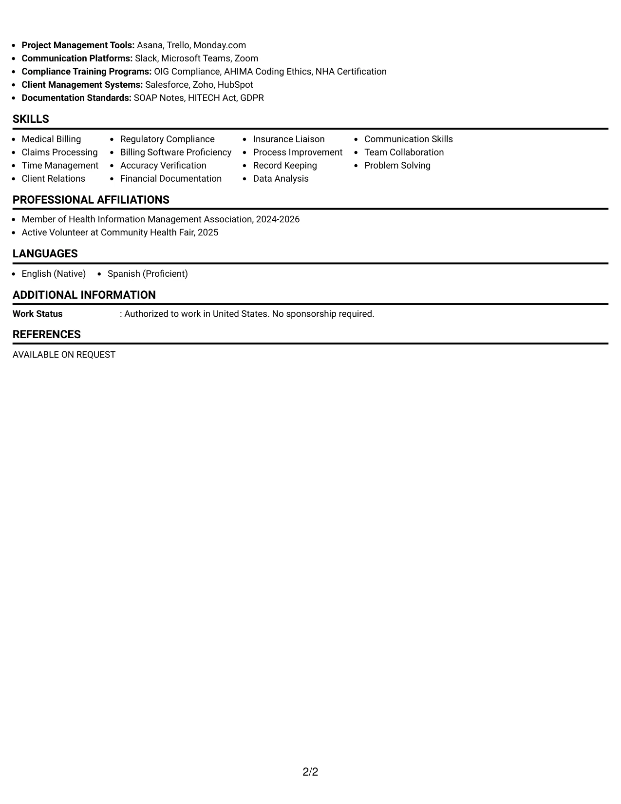 Resume Example Page 2
