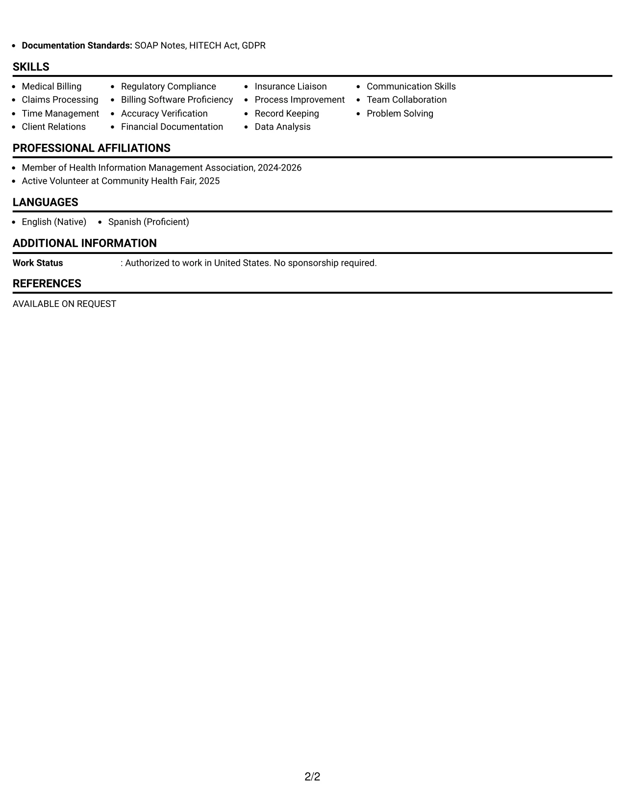 Resume Example Page 2