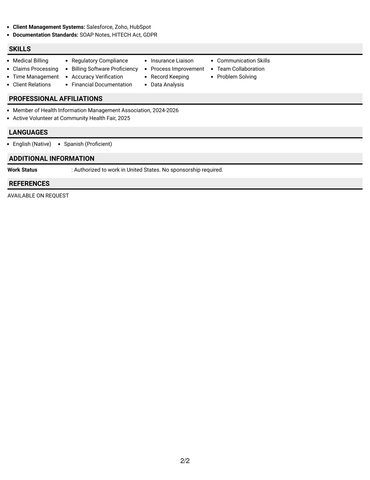 Resume Example Page 2