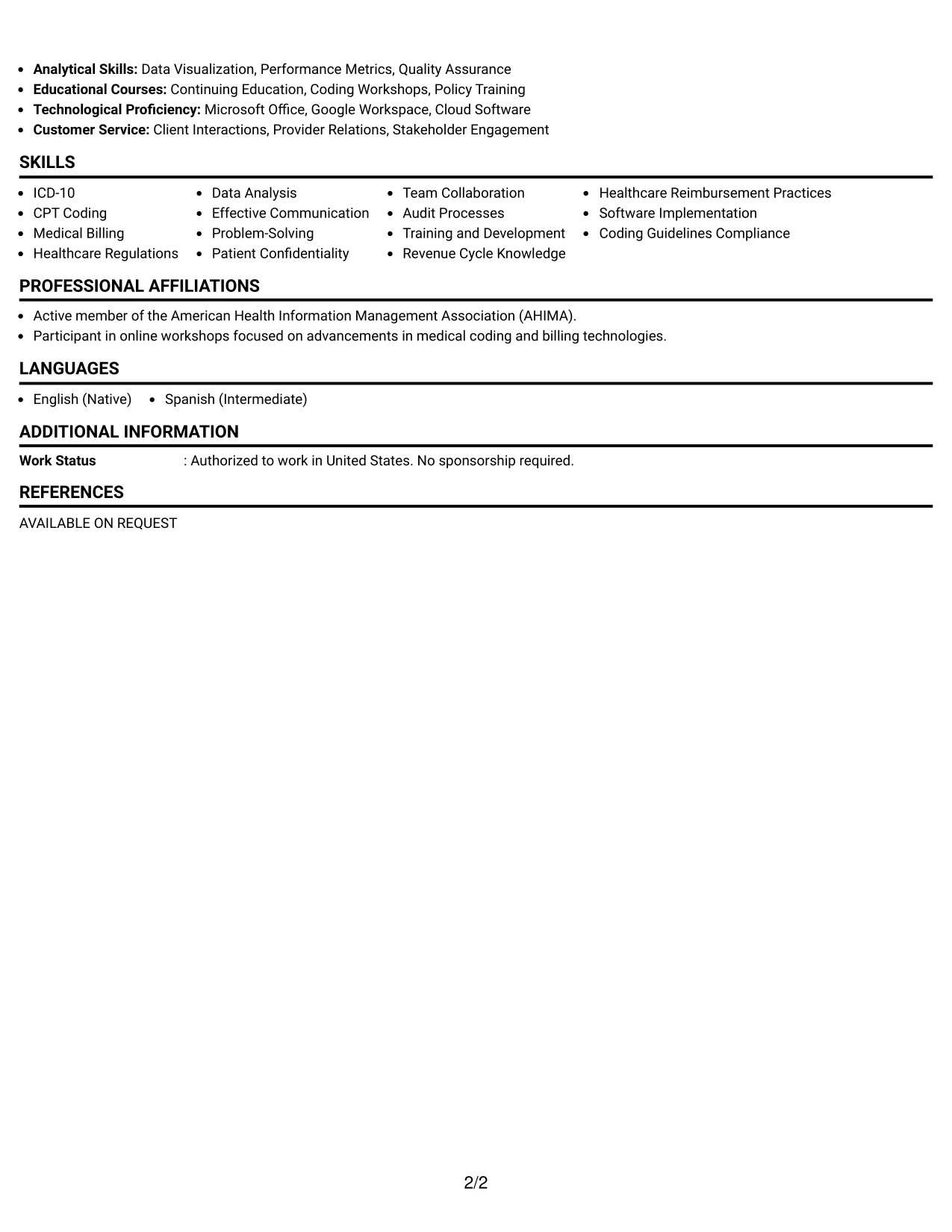 Resume Example Page 2