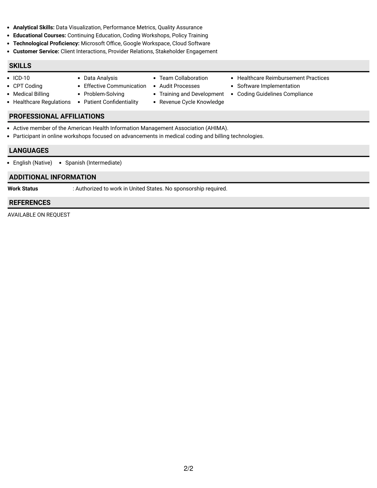 Resume Example Page 2