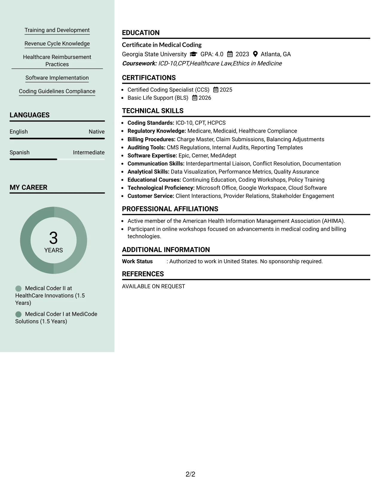 Resume Example Page 2