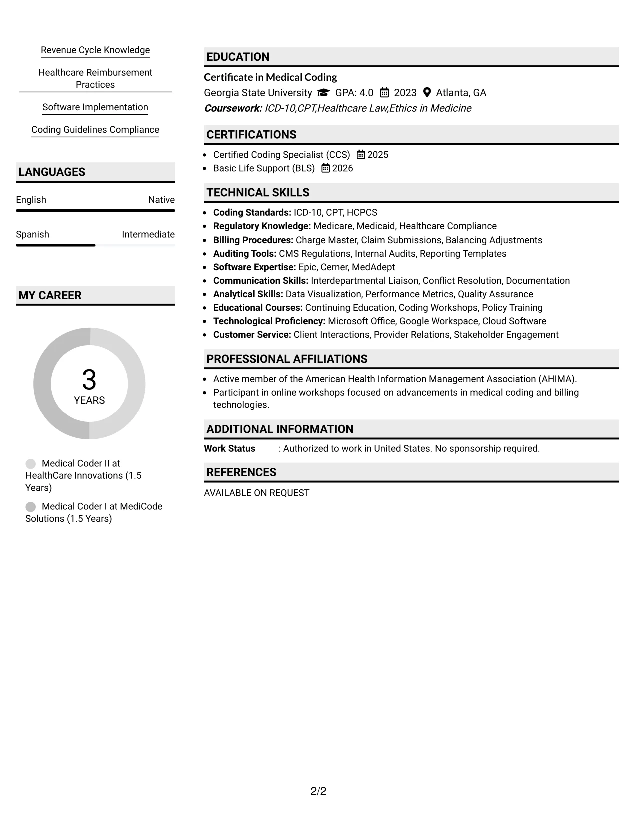 Resume Example Page 2