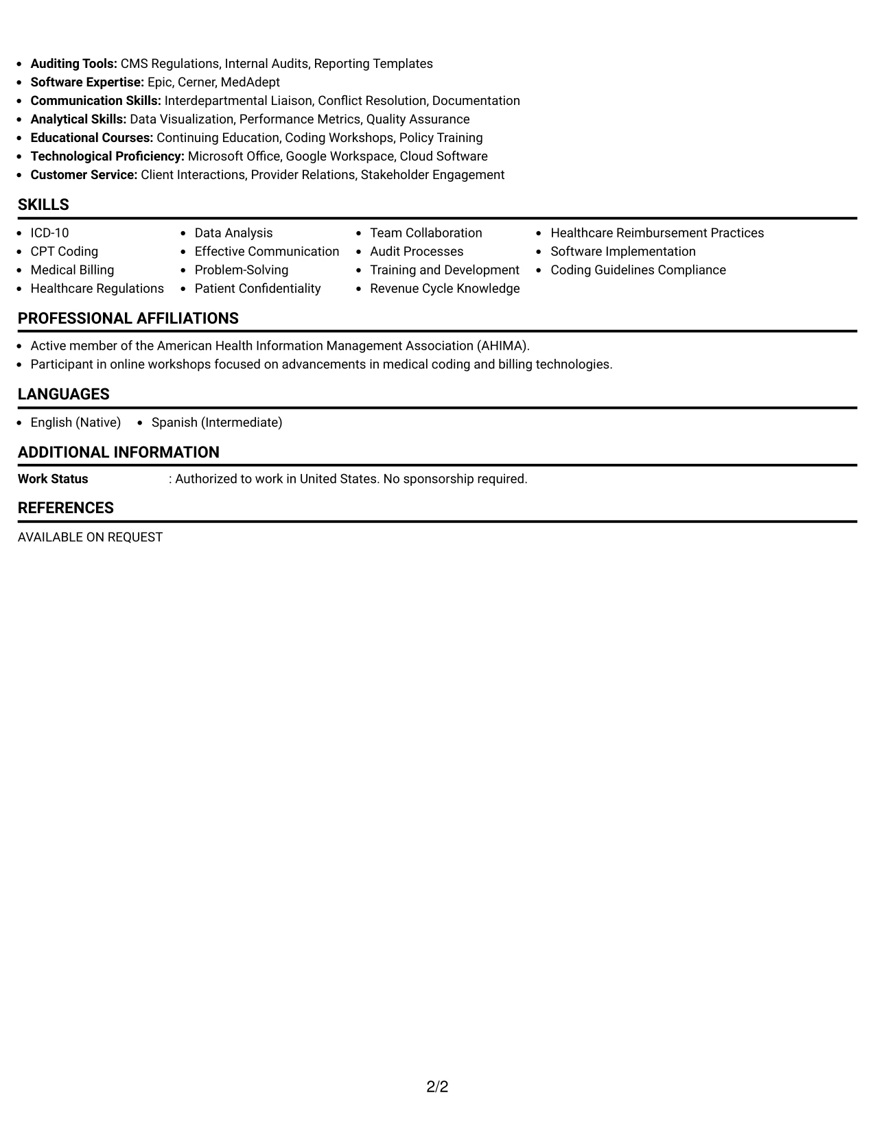 Resume Example Page 2